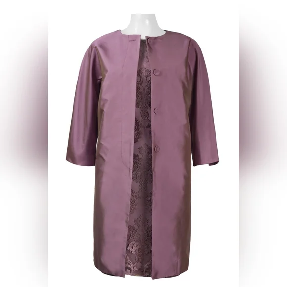 Adrianna Papell Boat Neck Sleeveless Tafetta Embroidered Mesh Dress with Jacket - Picture 7 of 8